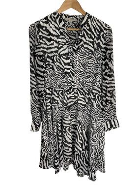 All Saints Martina Remix Black & White Zebra Print Long Sleeve Dress Size Medium